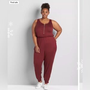 LIVI Lane Bryant Zinfandel Hacci Knit Half-Zip Jumpsuit Cozy Athleisure 22/24